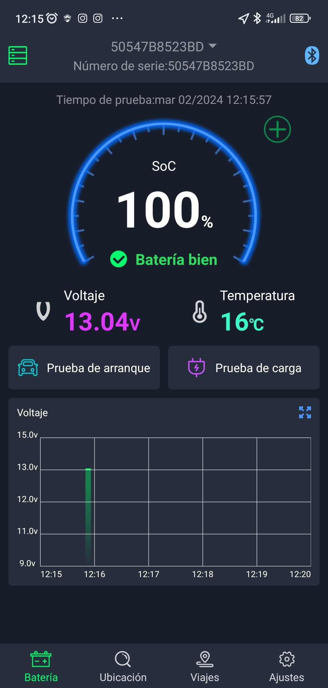 Miramos de cargar la batería y vemos que está a 100% Miramos de cargar la batería y vemos que está a 100%