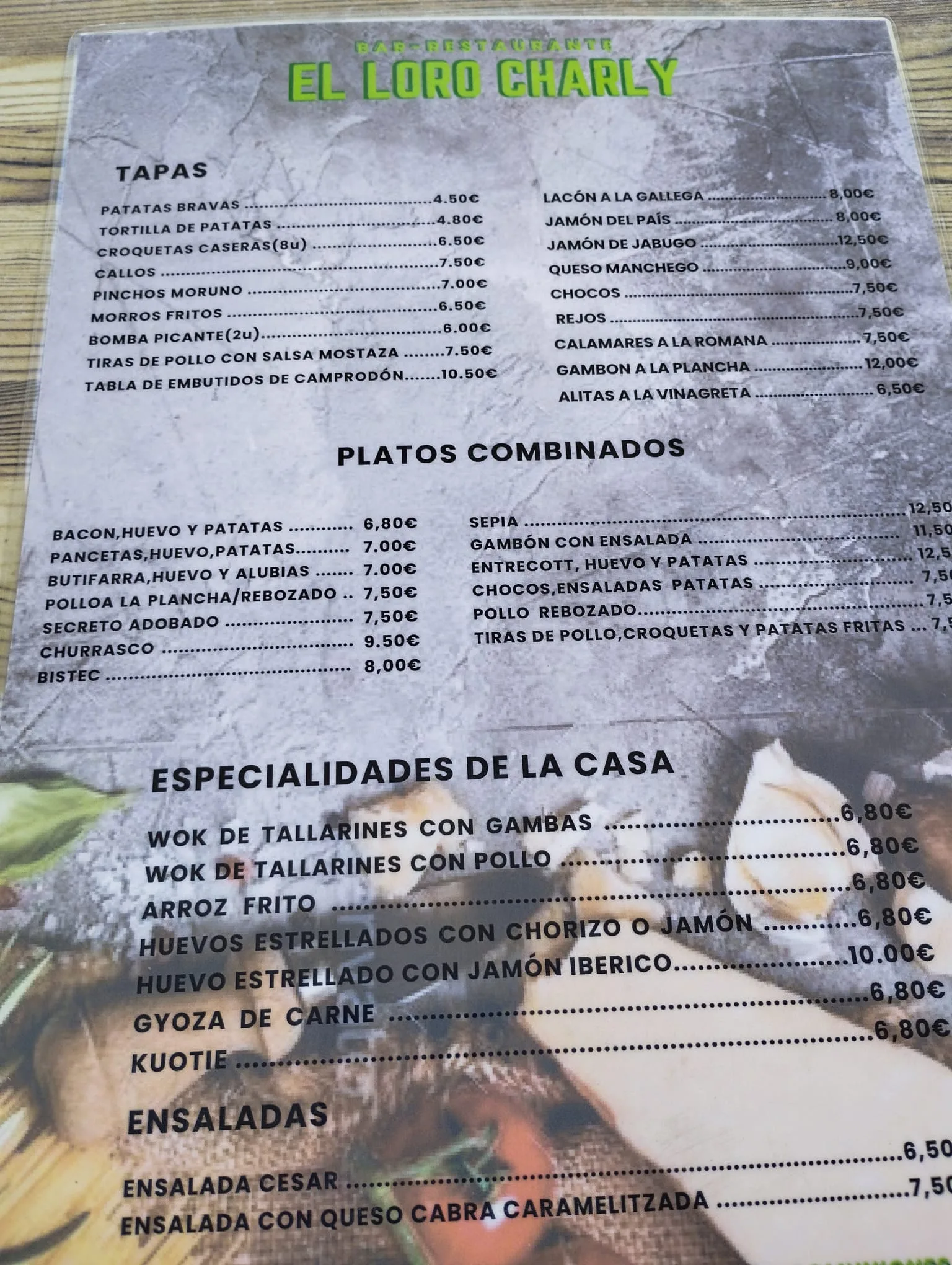 Carta Restaurante Loro Charly combinados Carta Restaurante Loro Charly combinados