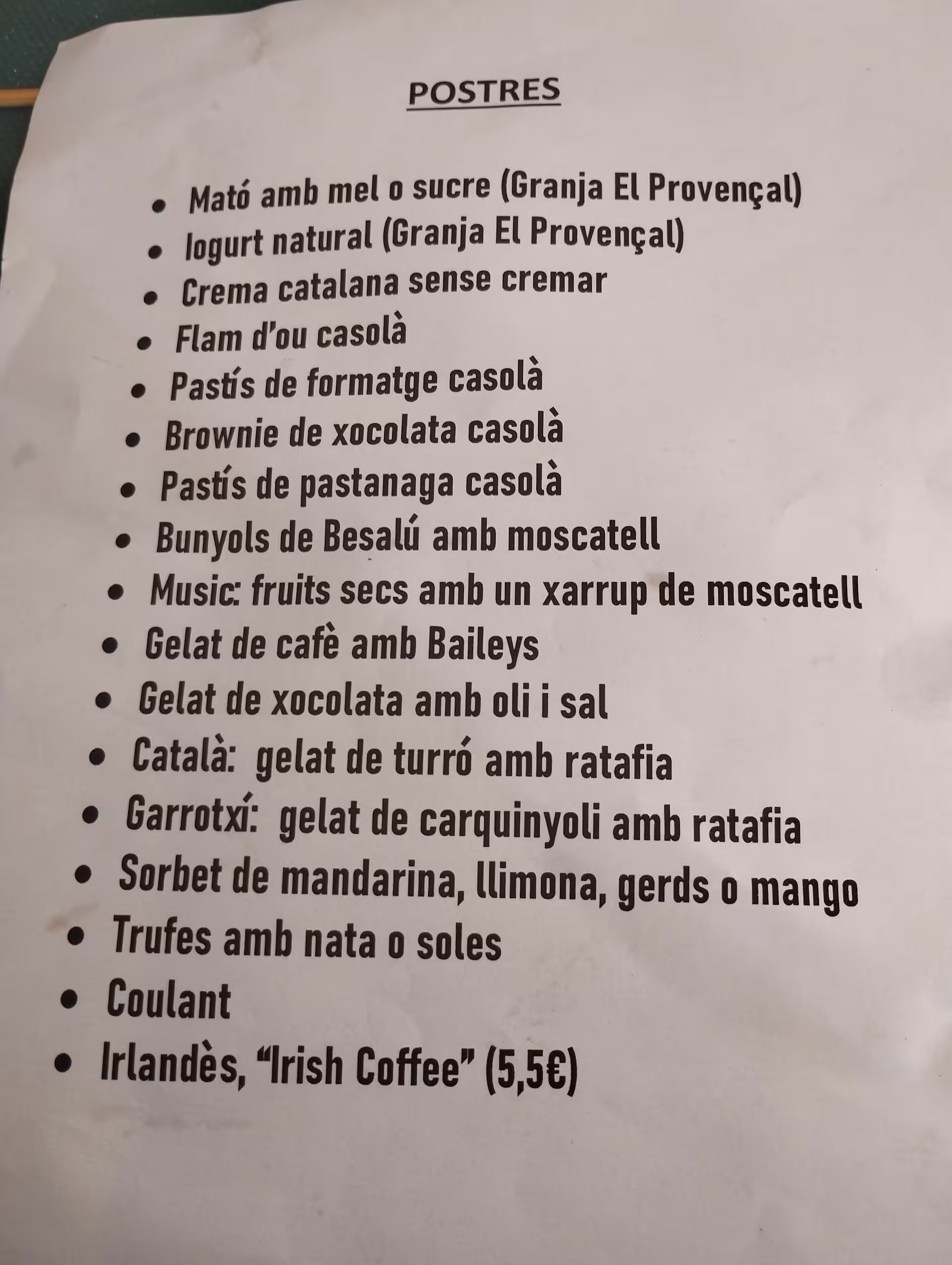 Carta de Postres Carta de Postres