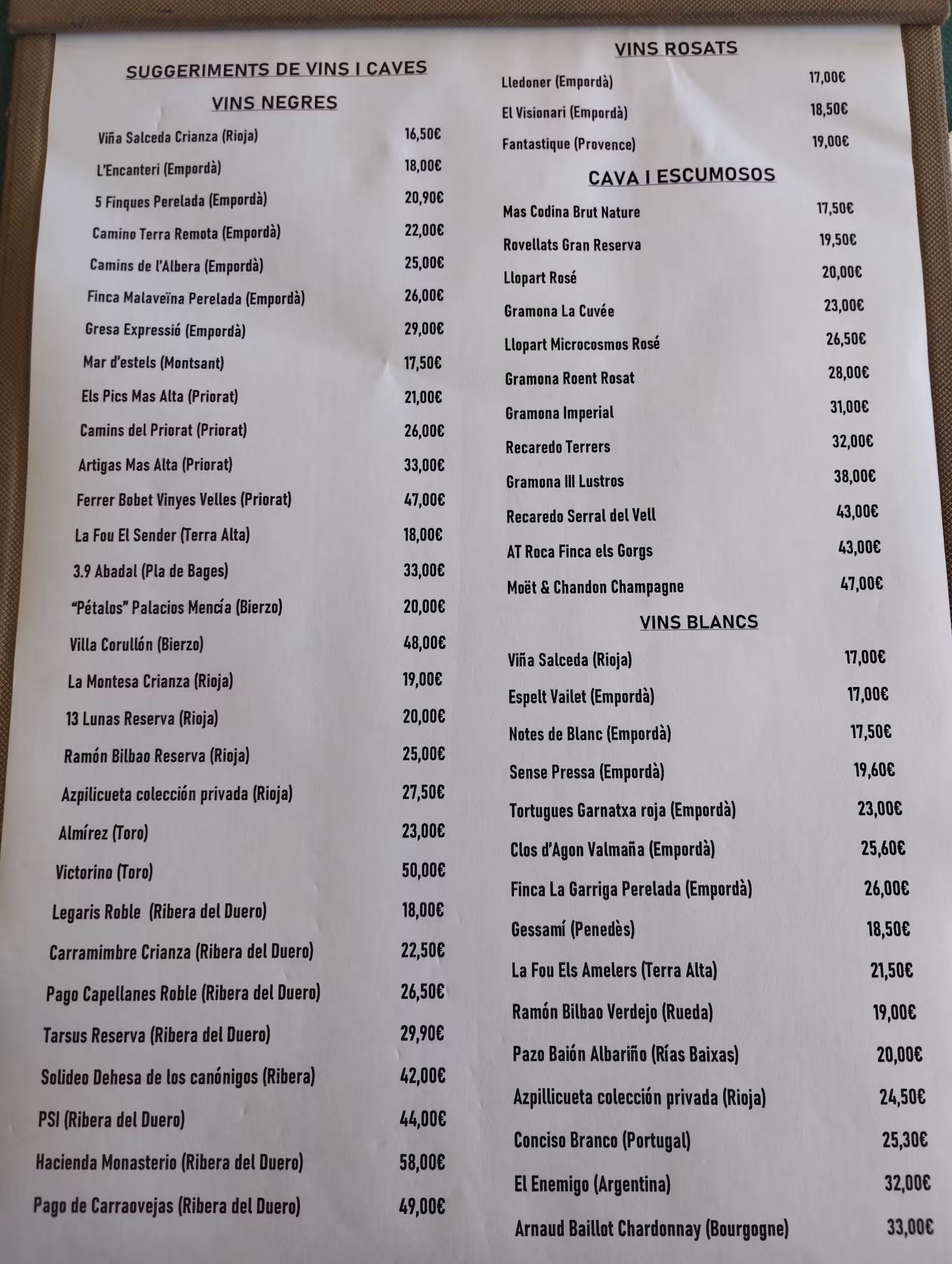 Carta de vinos Carta de vinos
